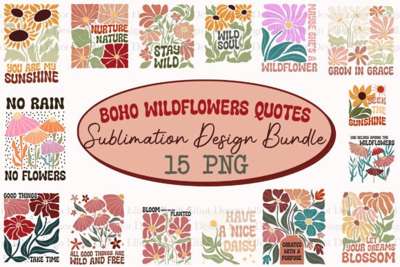 Boho Wildflowers Quotes Design Bundle