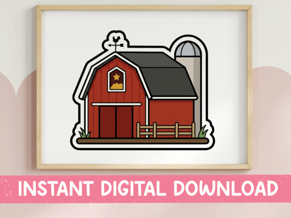 Countryside Charm: The Red Barn Farm Sticker Design
